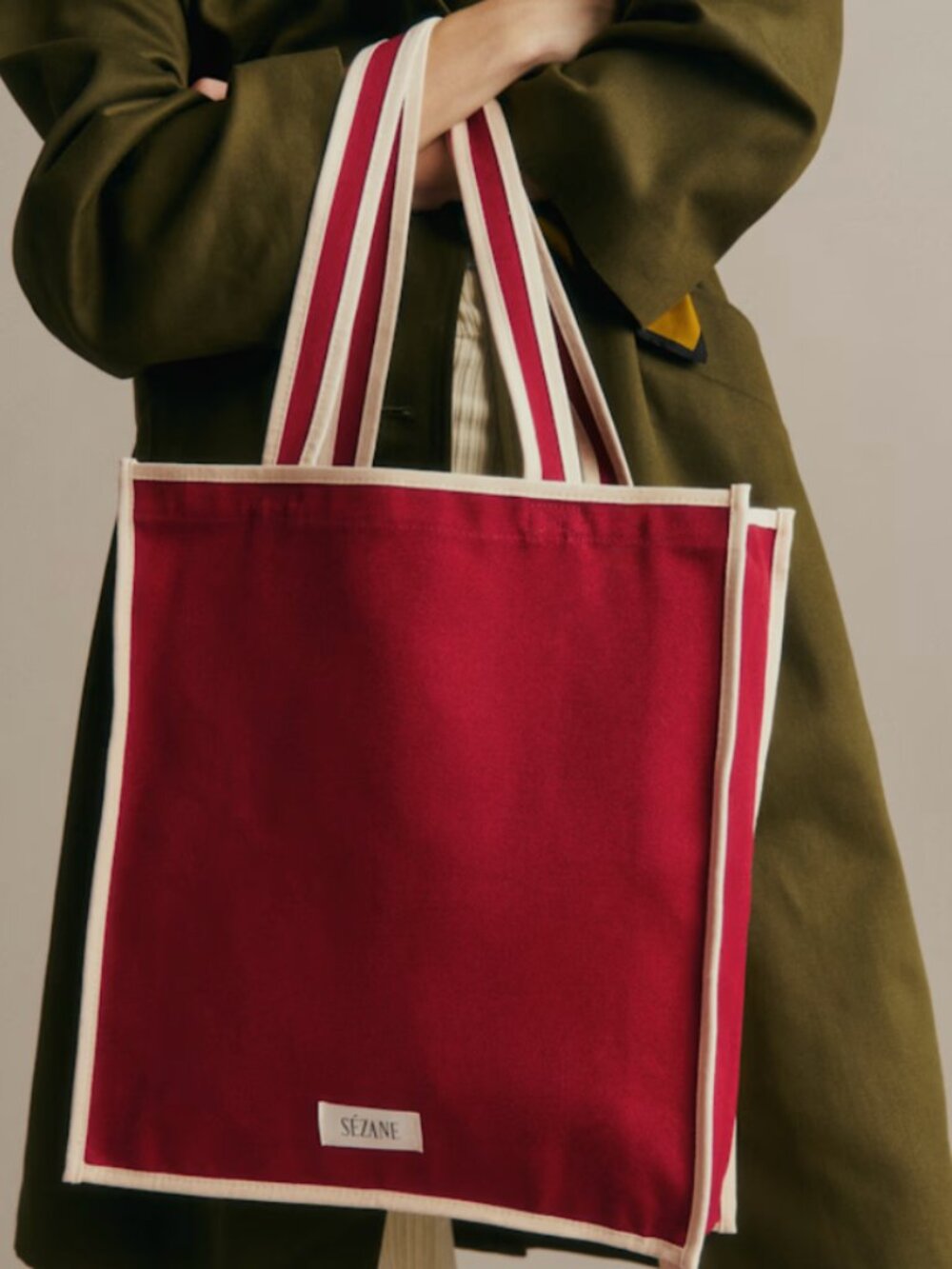 NWOT Sezane Red Canvas Tote GRS-certified Recycled Cotton Octobre Editions
